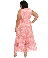 London Times Plus Floral V-Neck Tiered Maxi Dress