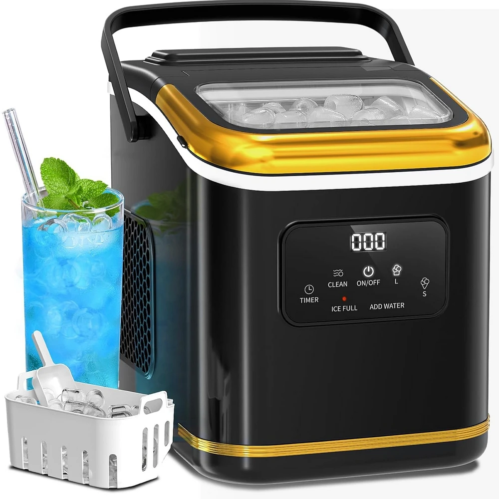 Cowsar 26Lbs, Countertop Ice Maker, Self-Cleaning, Bullet Ice, Digital Screen, 9 Cubes 6 Mins