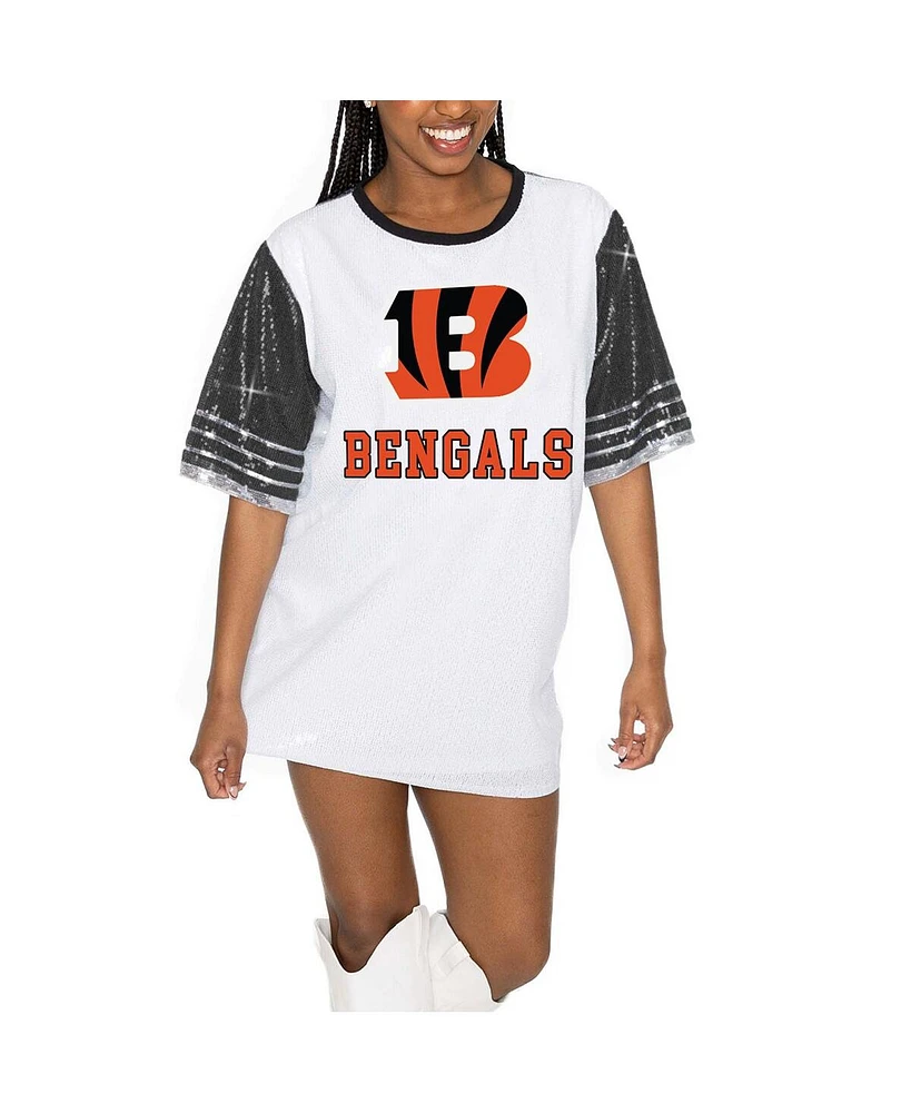 Gameday Couture Women's White/Black Cincinnati Bengals Bling It Full Sequin Jersey Dress