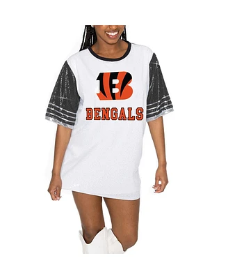 Gameday Couture Women's White/Black Cincinnati Bengals Bling It Full Sequin Jersey Dress