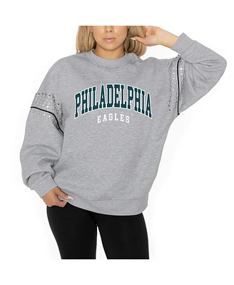 Gameday Couture Women's Ash Philadelphia Eagles Rhinestone Drop Shoulder Oversized Fleece Pullover Sweatshirt