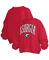 Pressbox Women's Red Georgia Bulldogs Janise Arch Over Logo Waist Length Oversized Pullover Sweatshirt