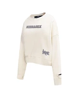 Pro Standard Women's Cream Nebraska Huskers French Terry Boxy Cropped Pullover Crewneck T-Shirt