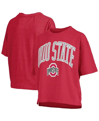 Pressbox Women's Scarlet Ohio State Buckeyes Nelson Arch Over Logo Waist Length Oversized Slub T-Shirt