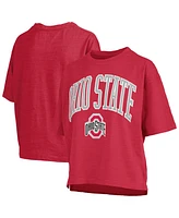Pressbox Women's Scarlet Ohio State Buckeyes Nelson Arch Over Logo Waist Length Oversized Slub T-Shirt