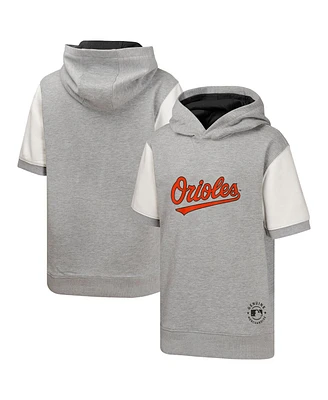 Outerstuff Big Boys and Girls Heather Gray Baltimore Orioles Line Up Short Sleeve Pullover Hoodie