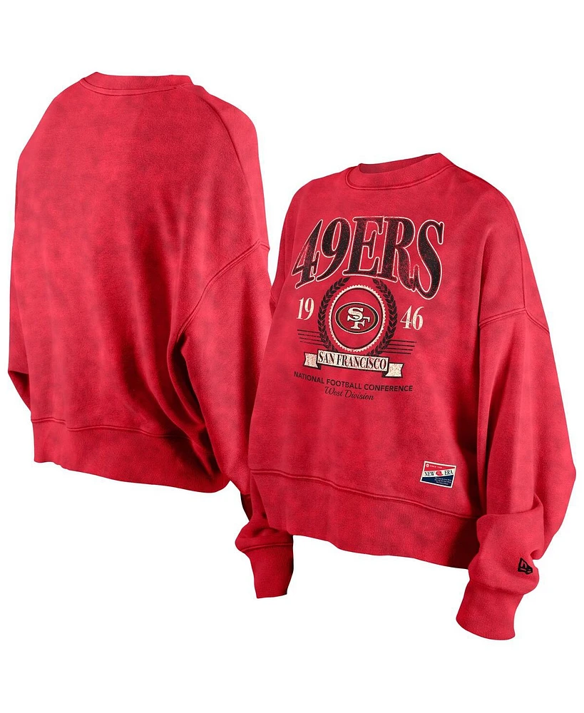 New Era Women's Scarlet San Francisco 49ers Throwback Boxy Sweatshirt