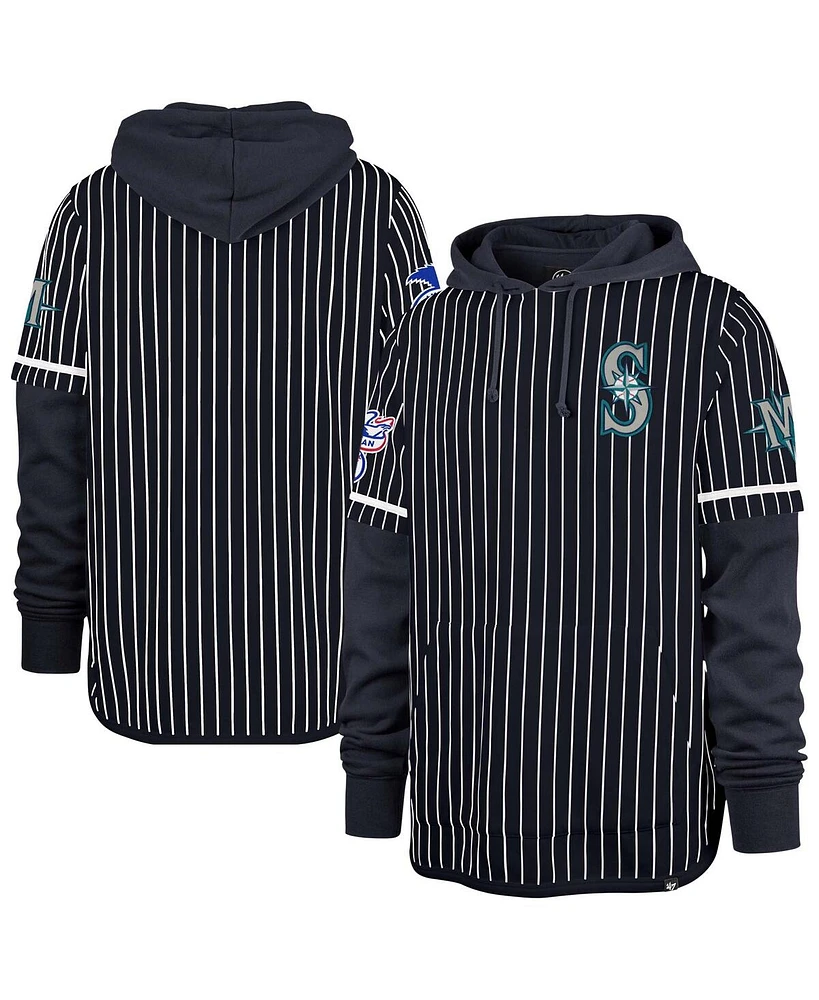 '47 Brand Men's Navy Seattle Mariners Pinstripe Double Header Pullover Hoodie