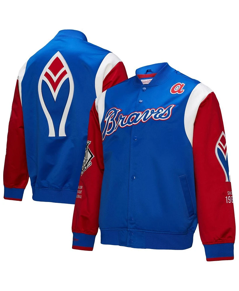 Mitchell & Ness Men's Royal/Red Atlanta Braves Cooperstown Collection Team Origins Satin Full-Snap Jacket