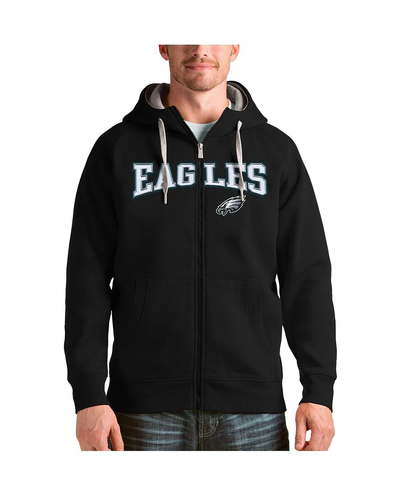 Antigua Men's Black Philadelphia Eagles Wordmark Victory Full-Zip Hoodie