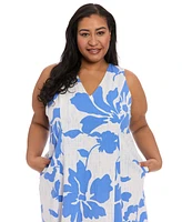 London Times Plus V-Neck Sleeveless Midi Dress