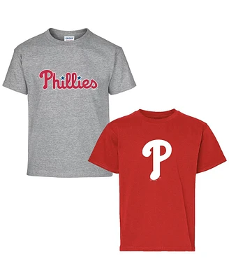 Soft as a Grape Big Boys and Girls Red/Gray Philadelphia Phillies T-Shirt, Set of 2