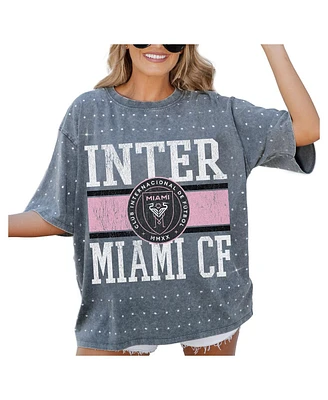 Gameday Couture Women's Gray Inter Miami Cf Oversized Mini Rhinestone Classic T-Shirt
