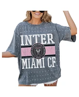 Gameday Couture Women's Gray Inter Miami Cf Oversized Mini Rhinestone Classic T-Shirt