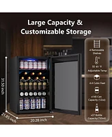 Cowsar 4.4 Cu.ft Beverage Refrigerator Cooler, 145 Can Mini Fridge Glass Door with Adjustable Shelves, Digital Temperature Display, Freestanding Small