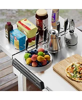 Cowsar Food Grade 304 Stainless Steel Outdoor Grill Table with 4 Swivel Casters, Portable Pizza Oven Table with Hooks, Folding Bbq Grill Cart for Rv/C