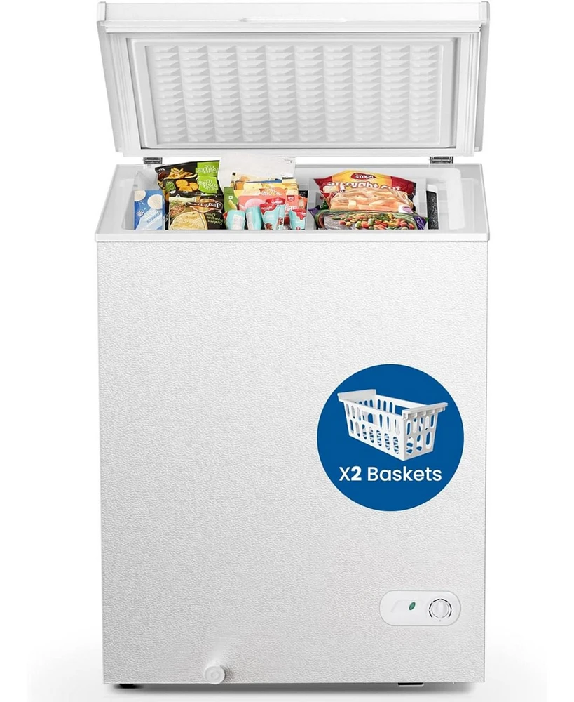 Cowsar Chest Freezer 3.5 Cubic Feet Compact Freezer with 2 Removable Baskets, Free Standing Top open Door Deep Freezer, Adjustable Temperature for Hom