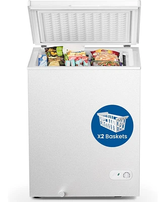 Cowsar Chest Freezer 3.5 Cubic Feet Compact Freezer with 2 Removable Baskets, Free Standing Top open Door Deep Freezer, Adjustable Temperature for Hom
