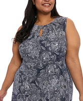 London Times Plus Keyhole-Neck Sleeveless Maxi Dress