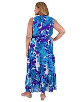 London Times Plus V-Neck Sleeveless Maxi Dress