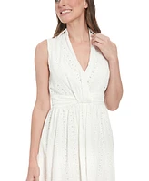 London Times Petite Cotton V-Neck Sleeveless Dress
