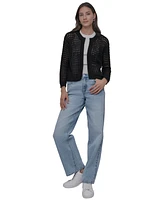 Dkny Jeans Petite Cotton Open-Stitch Long-Sleeve Cardigan