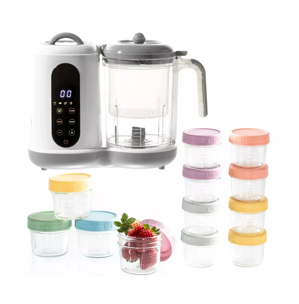 All-in-One Baby Food Prep Set; Multifunctional Baby Food Processor Steamer Blender + 12 Compact Glass Baby Food Storage Jars; Bpa-Free, Leakproof, Dur
