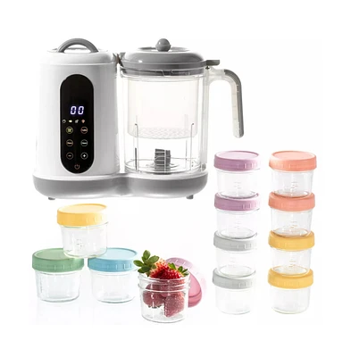 All-in-One Baby Food Prep Set; Multifunctional Baby Food Processor Steamer Blender + 12 Compact Glass Baby Food Storage Jars; Bpa-Free, Leakproof, Dur