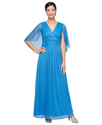 Sl Fashions Women's Glitter-Mesh Capelet-Sleeve A-Line Dress