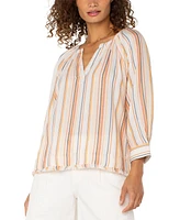 Liverpool Los Angeles Petite Cotton 3/4-Raglan Sleeve Top