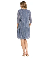 R & M Richards Women's 2.Piece Metallic Print Open-Front Jacket Scoop-Neck Necklace Dress