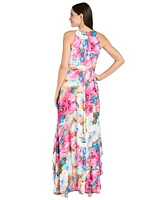 R & M Richards Women's Floral Chiffon Ruffle-Skirt Halter Dress