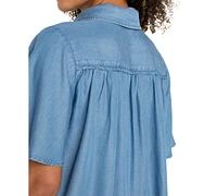 Liverpool Los Angeles Women's Shirred-Shoulder Relaxed Chambray Shirt
