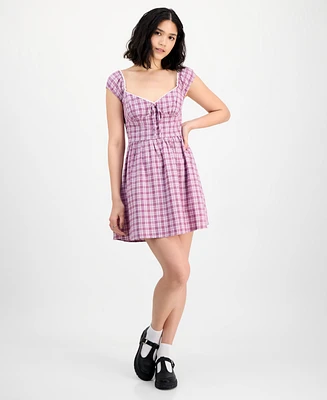 Kingston Grey Juniors' Plaid Cotton Mini Dress