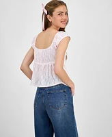 Self Esteem Juniors' Lace Cap-Sleeve Flyaway Top