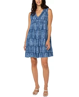 Liverpool Los Angeles Women's V-Neck Frayed-Ruffle Swing Dress