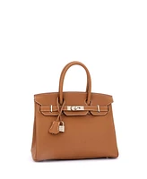 Pre-Owned Hermes Birkin 30 Handbag Brown Maurice with Palladium Hardware