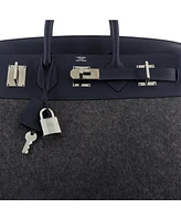 Pre-Owned Hermes Hac 40 Handbag Todoo Wool and Blue Togo with Palladium Hardware
