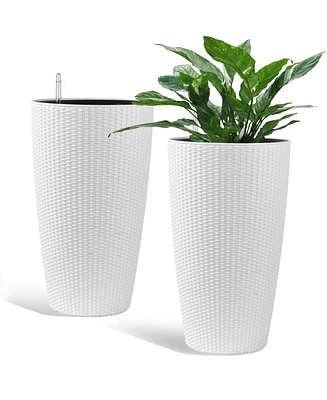 Modern Indoor/Outdoor Planters with Automatic Watering, 22.5 Inches (White, 2-Pack)