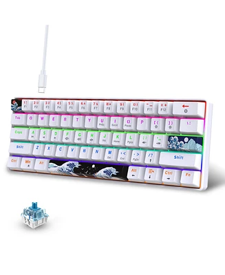 60% Mechanical Gaming Keyboard,61 Keys Blue Switches,Wired Mechanical Keyboard with Led Backlit,Compact Ergonomic Keyboard (White)