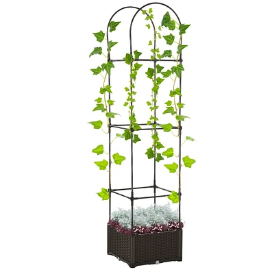 69 .75 in x 15.75 in Outsunny Raised Garden Bed with Trellis, Self-Watering Planter Box
