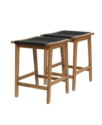 LuxenHome Outdoor Acacia Wood Counter Height Stools, Set of 2
