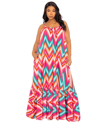 Buxom Couture Plus Size Chevron Voluminous Maxi Dress