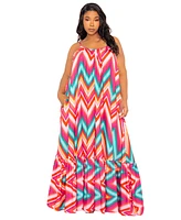Buxom Couture Plus Size Chevron Voluminous Maxi Dress