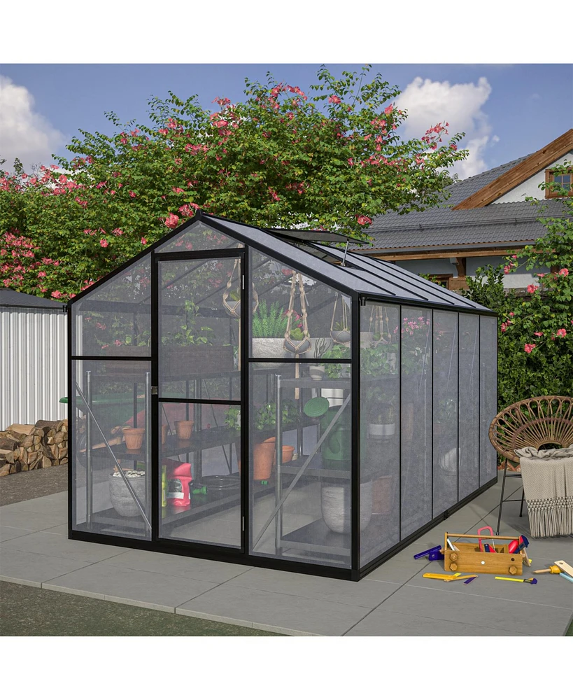 6x10 Polycarbonate Greenhouse Kit with Aluminum Frame and Adjustable Roof Vent