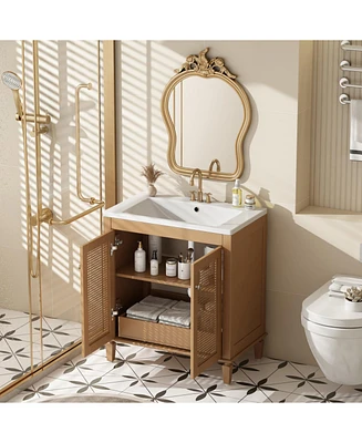 30" Freestanding Resin Sink Vanity Set with Drawer and Cabinet