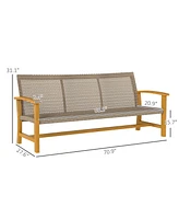 Outsunny 3-Seat Wicker Outdoor Couch Patio Sofa with Acacia Wood Armrests