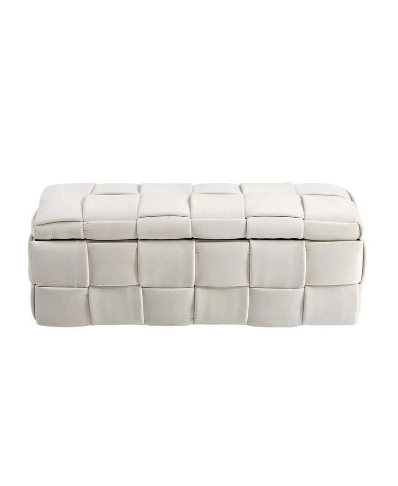 Padded Upholstered Ottoman Bench with High Resilience Cushion for Bedroom or Living Room, Comfortable Seating Built-in Storage Everyday Use-T