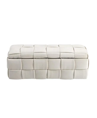 Padded Upholstered Ottoman Bench with High Resilience Cushion for Bedroom or Living Room, Comfortable Seating Built-in Storage Everyday Use-T