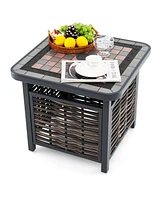 Outdoor Pe Rattan Side Table Square End Table with Umbrella Hole